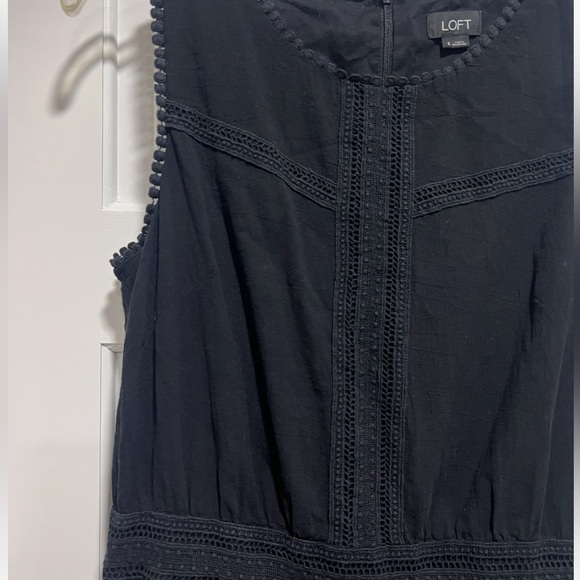 LOFT Black Boho Romper Sleeveless Crochet Pom Pom With Pockets - Picture 5 of 8